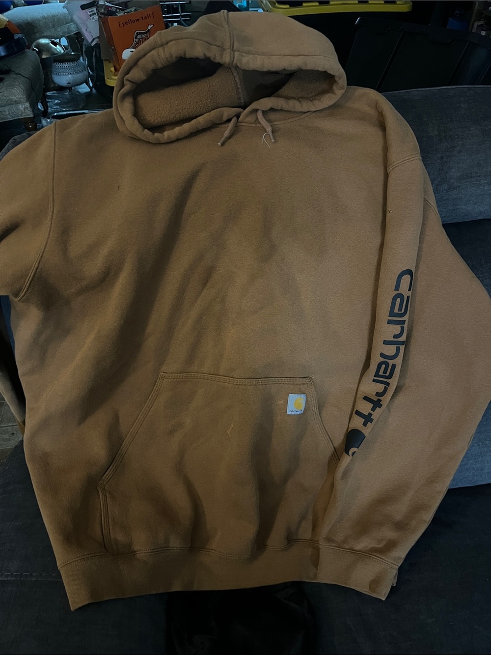 Carhartt Tan Hooded Work Sweatshirt with Sleeve Logo